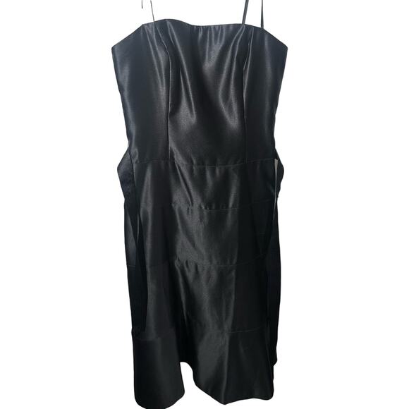 BCBGMAXAZRIA Black Thin Strap Tulle Skirt Satin Cocktail Midi Dress Size 6 Gala - Picture 1 of 7